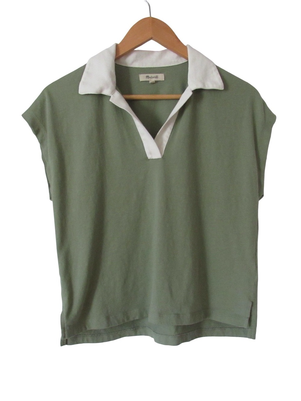 Madewell Relaxed Polo Tee Small Green Short Sleeves Collared Cropped Cotton
